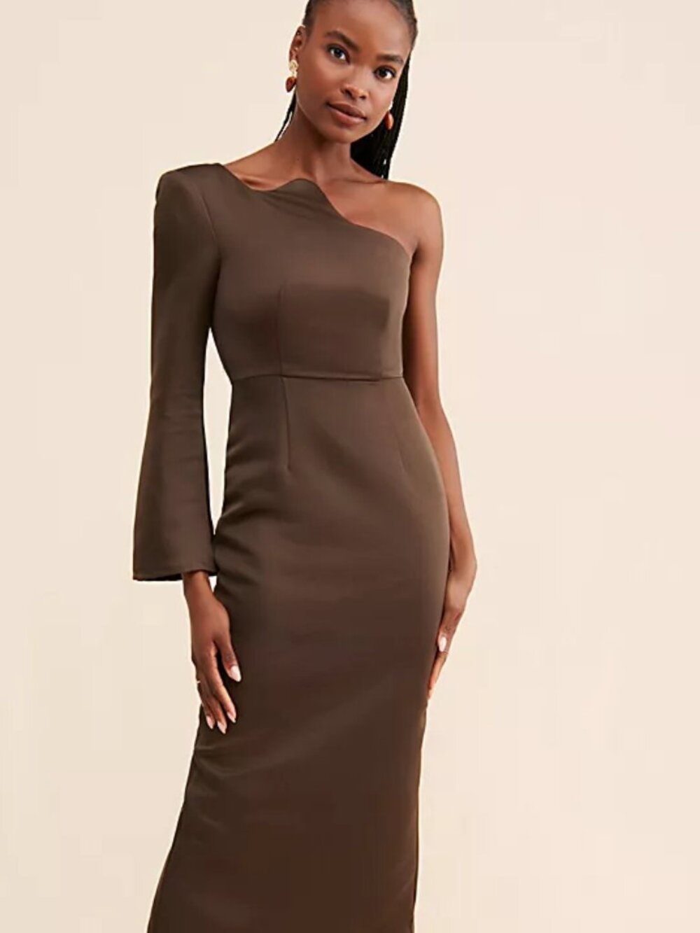 Free People Tojha Greta One Shoulder Brown Asymmetric Maxi Formal Evening Dress